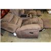 Image 3 : BROWN MICROFIBRE DOUBLE RECLINING LOVESEAT WITH CENTRE CONSOLE