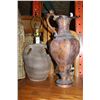 Image 2 : LARGE RATTAN VASE AND LARGE TIN PITCHER AND POTTERY LAMP BASE
