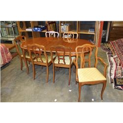 FRUITWOOD DINING TABLE WITH LEAF AND SIX CHAIRS