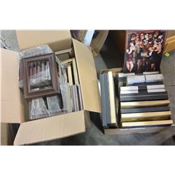 BOX OF SMALL CANVAS PICTURES AND BOX OF SMALL FRAMES