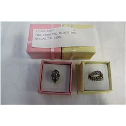TWO STERLING RINGS AND MARCASITE RING