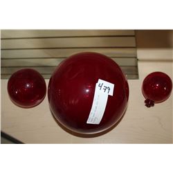 THREE HAND BLOWN RED FISH FLOATS