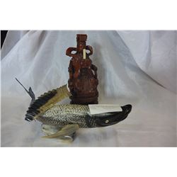 CARVED BONE FISH AND EASTERN FIGURE