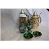 Image 1 : TWO VINTAGE BEER STEINS CLOISONNE VASES AND ENAMEL OVER METAL CANDLESTICKS