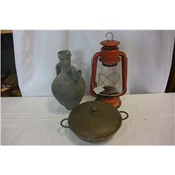 LANTERN JUG AND COPPER BOWL