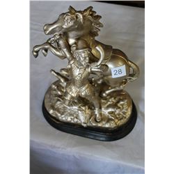 PAINTED STATUE HUNTER AND HORSE