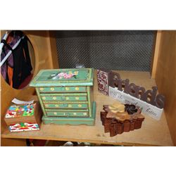 PUZZLE BOX AND TWO PAINTED BOXES