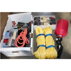 BOX OF NEW PAINT BRUSHES GRAVITY SPRAY GUN AND ROPE