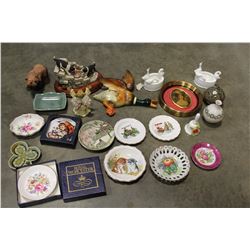 SHELF LOT OF VARIOUS COLLECTIBLE CHINA AND POTTERY AND FIGURES