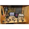 Image 1 : SHELF LOT OF DECORATIVE CANDLE STANDS AND CANDLES