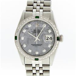 Rolex Mens Stainless Steel Emerald and Diamond Datejust Wristwatch