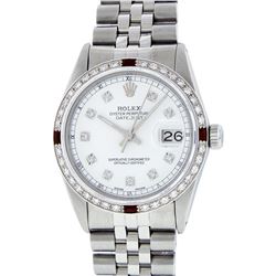 Rolex Mens Stainless Steel Ruby and Diamond Datejust Wristwatch