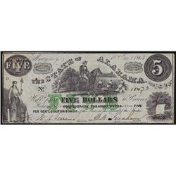 1864 $5 State of Alabama Obsolete Bank Note