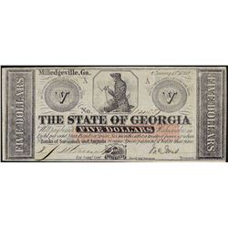 1862 $5 The State of Georgia Milledgeville Note