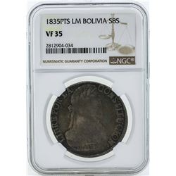 1835PTS LM Bolivia 8 Sols Silver Coin NGC VF35