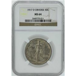 1917-D Obverse Walking Liberty Half Dollar Coin NGC MS64