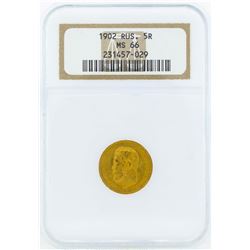 1902 Russia 5 Roubles Gold Coin NGC MS66