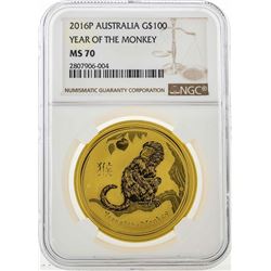 2016P Australia $100 Year of the Monkey Gold Coin NGC MS70