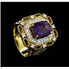 Image 4 : 14KT Two Tone Gold 4.87ct Purple Sapphire and Diamond Ring