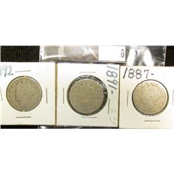 1887, 1891, & 1892 Liberty Nickels AG-G.