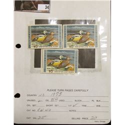 Group of Three 1973 $5 Federal Migratory Bird Hunting Stamp, OG, NH, VF. Scott RW40.