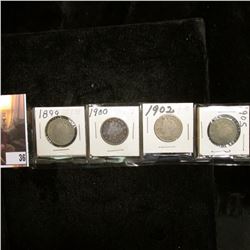 1899, 1900, 1902, & 05 U.S. Liberty "V" Nickels, Good to Fine.