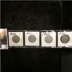 1900, 01, 03, & 06 U.S. Liberty "V" Nickels, About Good to Fine.