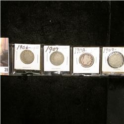 1906, 07, 08, & 09 U.S. Liberty "V" Nickels, Good to Fine.