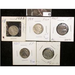 1919 P, 25 P, 26 P, 27 P, & 29 P Buffalo Nickels in holders, Good to Extra Fine.