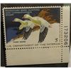 Image 2 : Pair of RW44 1977 $5 Federal Migratory Bird Hunting Stamp, plate number corner single (hinged) & a s