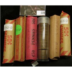 Solid date circulated Rolls of U.S. Wheat Cents including 1930D, 38P, 51S, 52D, 55D, & 58P. (6 rolls