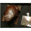 Image 1 : Hand carved Walnut or Iron Wood Frog with glass eyes, 3.5" x 4".