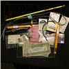 Image 1 : Watch Mesh Chain for a Fob; miniature Sword; Hat Pin; small perfume with no cap; braided leather wat