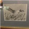 Image 2 : 10" x 11" Framed Black & White of a Canada Goose flying over Corn Stalks, no obvious signature.