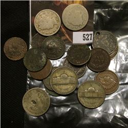 Mixed Bag - 12 Indian Cents, mostly low grade, damaged, etc., holed Shield Nickel, 3 Liberty Head Ni