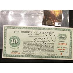 June 1, 1935 $10 Depression Scrip, County of Atlantic, Series B, MS #:  NJ155-10, Size:  191 mm x 88