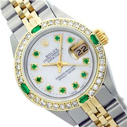 Rolex Ladies Two Tone 14K Gold/SS, Diam/Emerald Dial & Diam/Emerald Bezel, Saph Crystal - REF-368W7K
