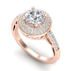 1.7 CTW VS/SI Diamond Solitaire Art Deco Ring 18K Rose Gold - REF-436K4R - 37254