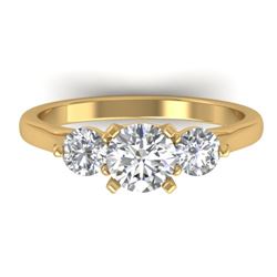 1.37 CTW Certified VS/SI Diamond Art Deco 3 Stone Ring 14K Yellow Gold - REF-212Y9N - 30485