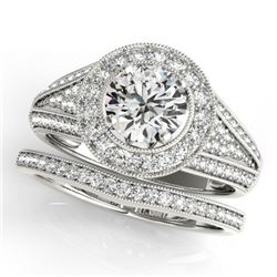 1.6 CTW Certified VS/SI Diamond 2Pc Wedding Set Solitaire Halo 14K White Gold - REF-245W5H - 31112