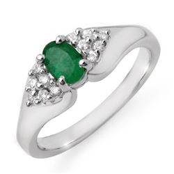 0.63 CTW Emerald & Diamond Ring 18K White Gold - REF-50Y2N - 12539