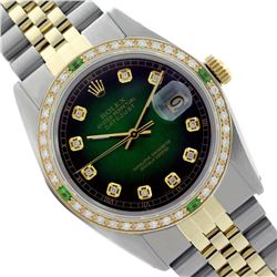 Rolex Ladies Two Tone 14K Gold/SS, Diam Dial & Diam/Emerald Bezel, Saph Crystal - REF-368X7A