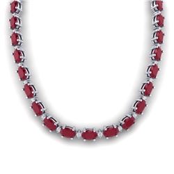 71.85 CTW Ruby & VS/SI Certified Diamond Eternity Necklace 10K White Gold - REF-563R6K - 29515