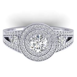 1.50 CTW Certified VS/SI Diamond Art Deco 3 Stone Halo Ring 14K White Gold - REF-170N8Y - 30372