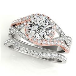 2.15 CTW Certified VS/SI Diamond 2Pc Set Solitaire Halo 14K White & Rose Gold - REF-581X5T - 31015