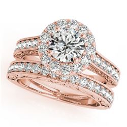 2.63 CTW Certified VS/SI Diamond 2Pc Wedding Set Solitaire Halo 14K Rose Gold - REF-591F2M - 30955