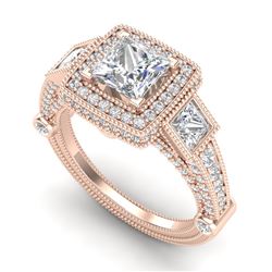 3 CTW Princess VS/SI Diamond Solitaire Art Deco 3 Stone Ring 18K Rose Gold - REF-563F6M - 37134