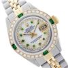 Image 1 : Rolex Ladies Two Tone 14K Gold/SS, Diam/Emerald Dial & Diam/Emerald Bezel, Saph Crystal - REF-372X2A