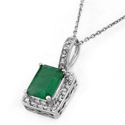 1.75 CTW Emerald & Diamond Necklace 14K White Gold - REF-39K5R - 10203