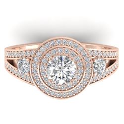 1.50 CTW Certified VS/SI Diamond Art Deco 3 Stone Halo Ring 14K Rose Gold - REF-170M8F - 30373